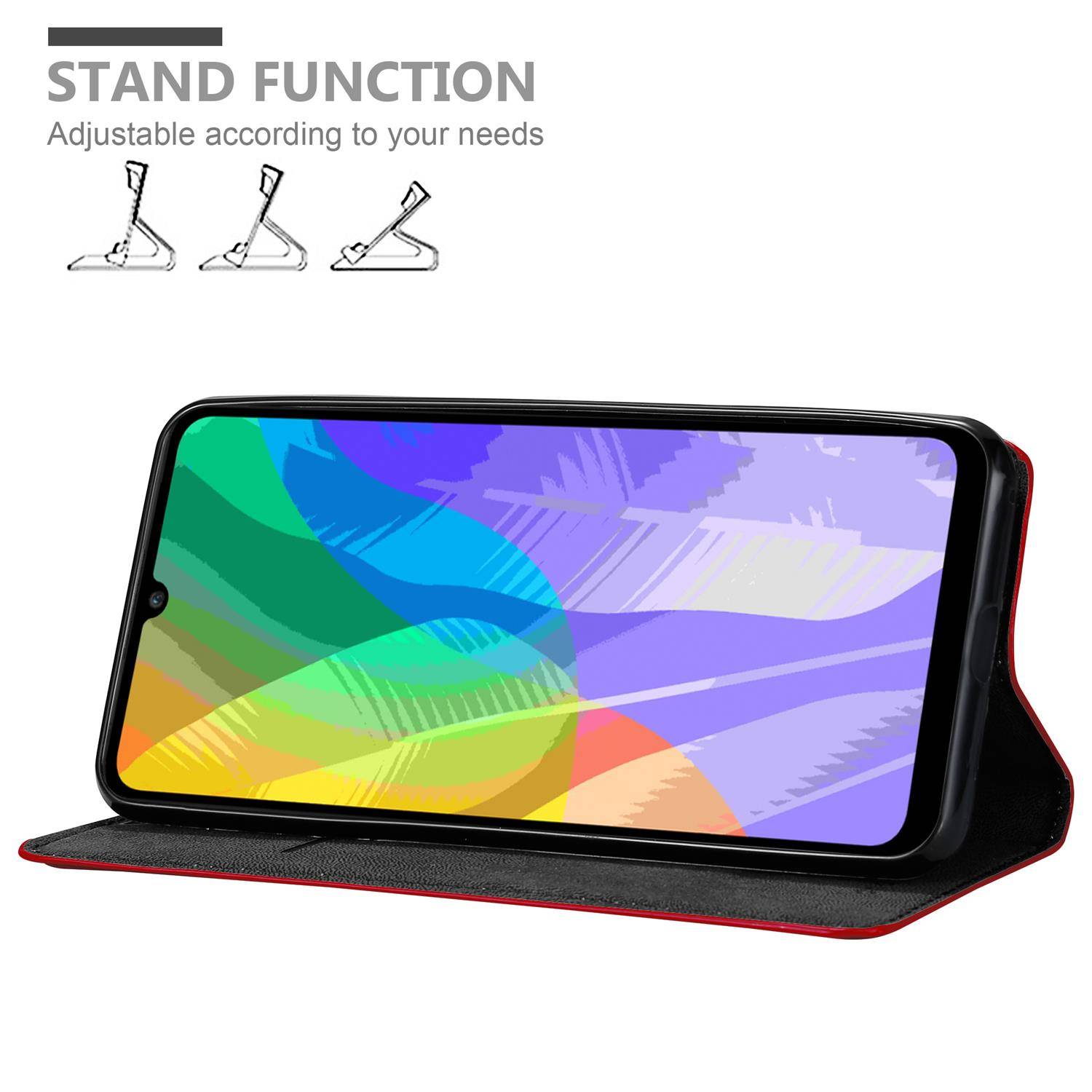 Cadorabo Hülle für Huawei Y6P Schutz Hülle in Rot Handyhülle Etui Case Cover Magnetverschluss