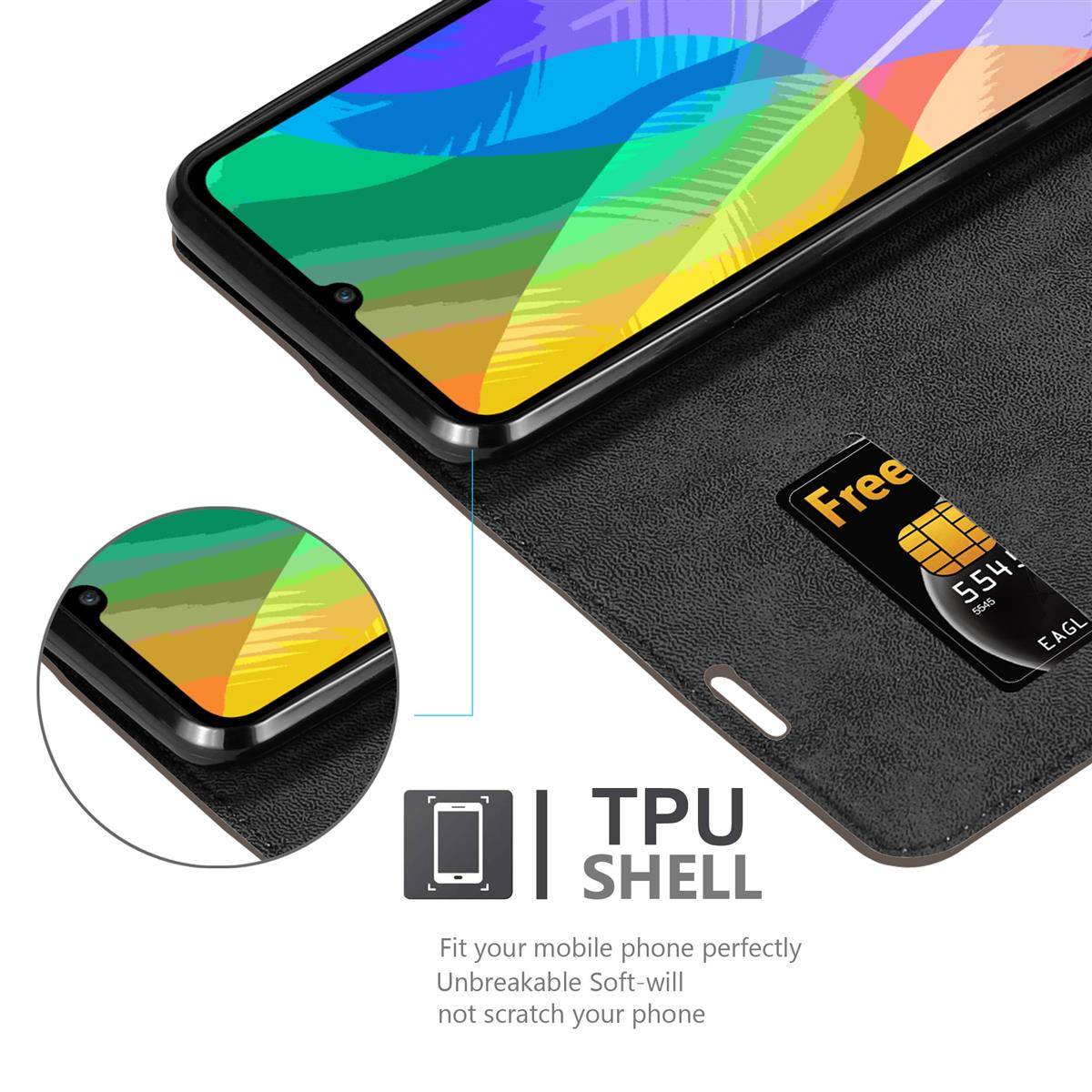 Cadorabo Hülle für Huawei Y6P Schutz Hülle in Braun Handyhülle Etui Case Cover Magnetverschluss