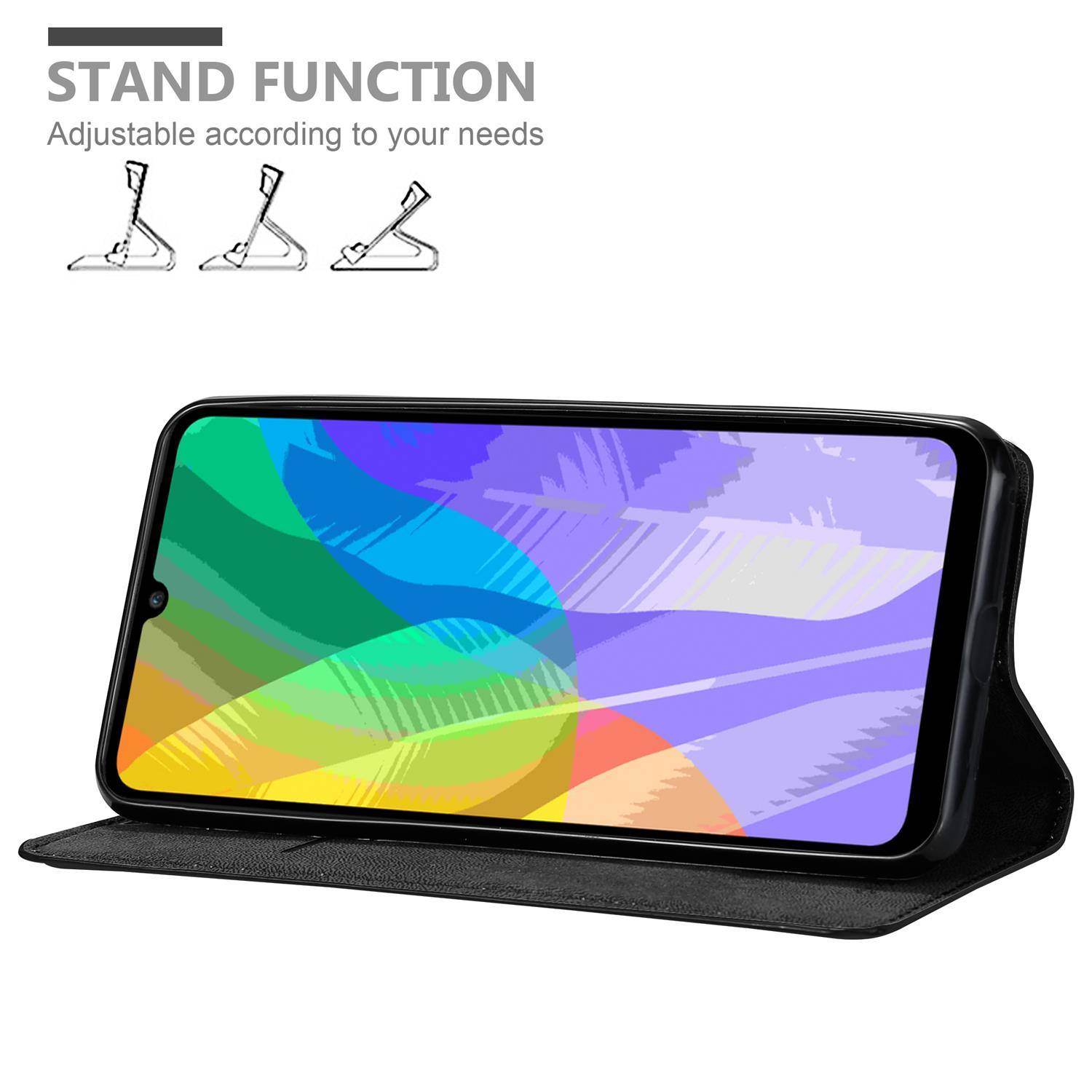 Cadorabo Hülle für Huawei Y6P Schutz Hülle in Schwarz Handyhülle Etui Case Cover Magnetverschluss