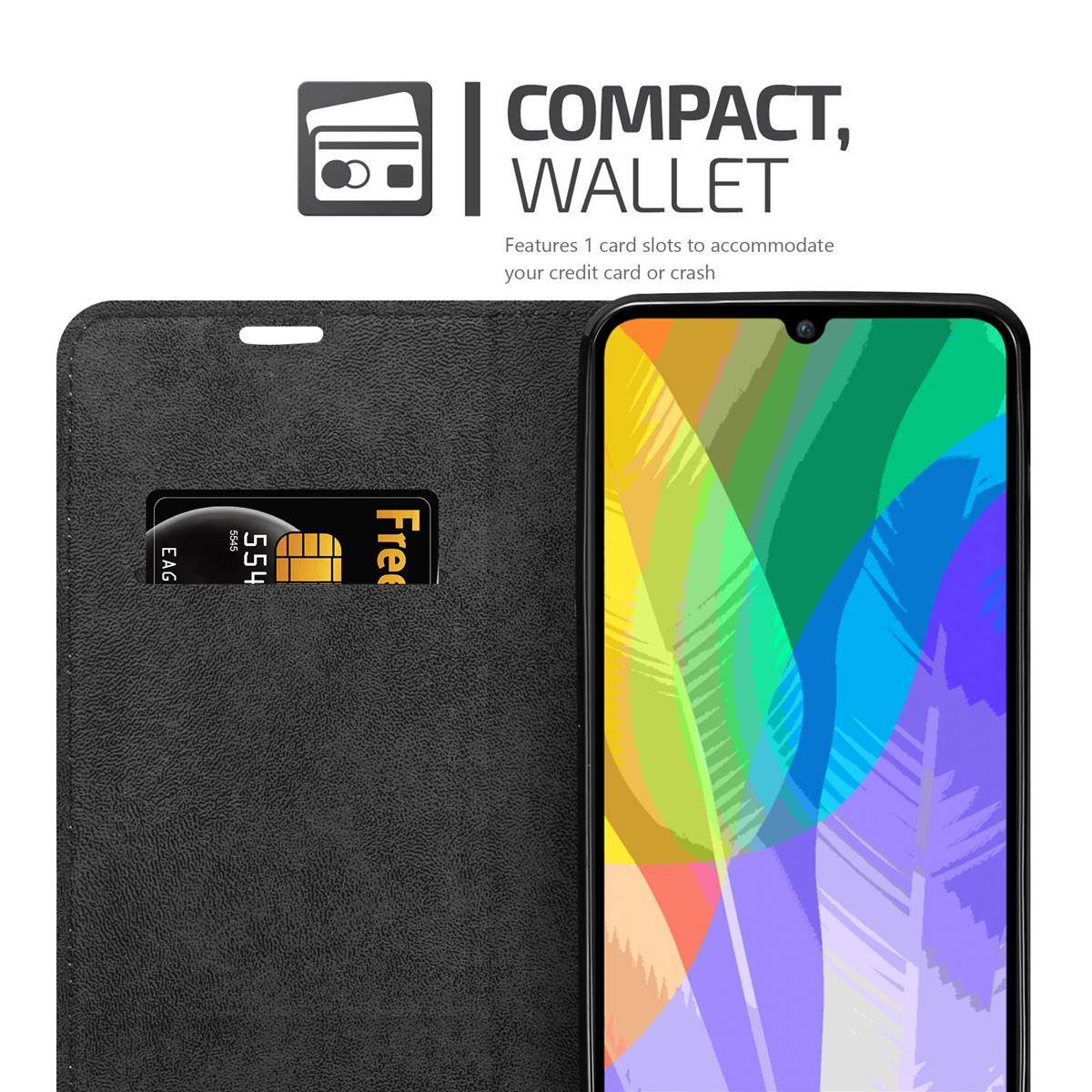 Cadorabo Hülle für Huawei Y6P Schutz Hülle in Schwarz Handyhülle Etui Case Cover Magnetverschluss