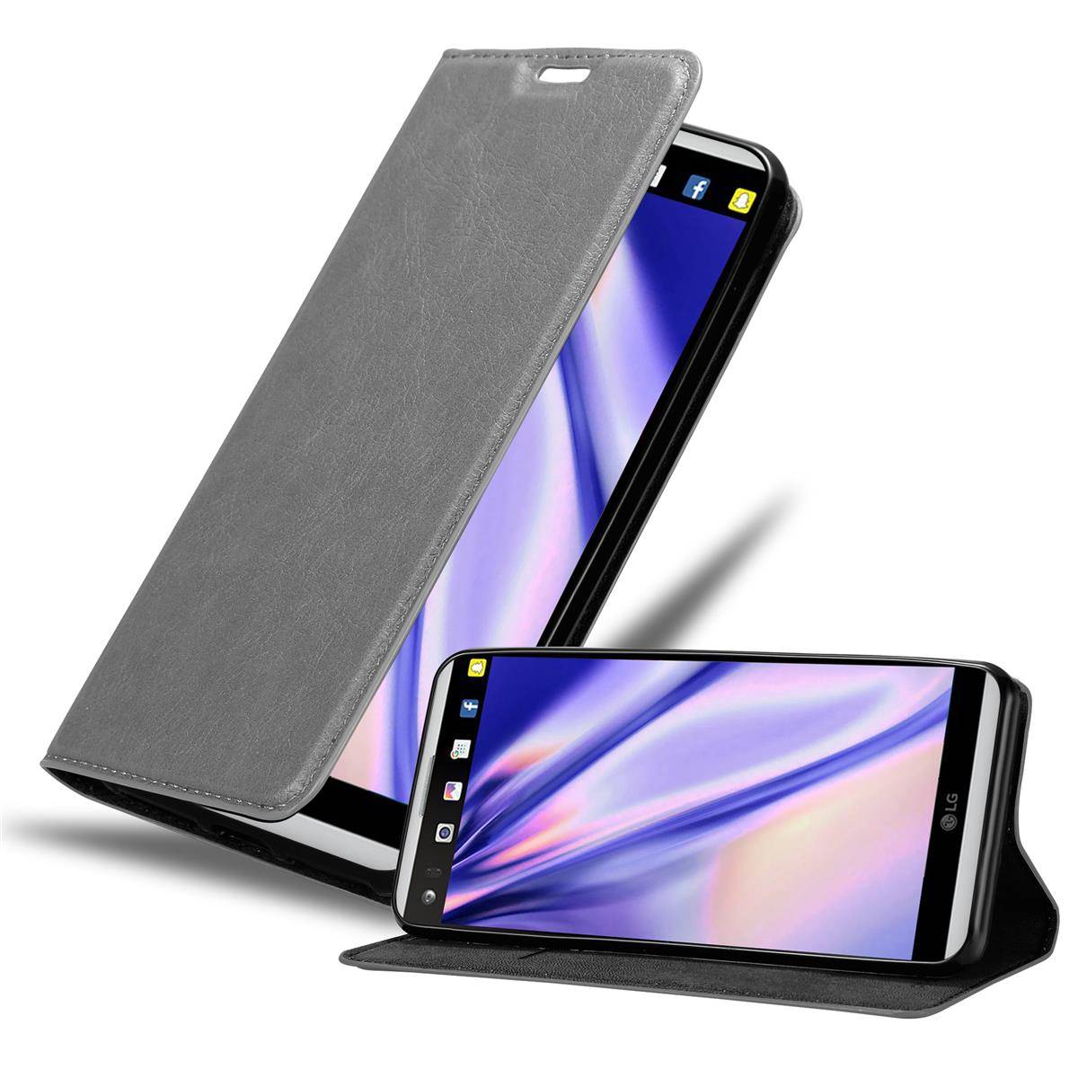 Cadorabo Hülle für LG V20 Schutz Hülle in Grau Handyhülle Etui Case Cover Magnetverschluss