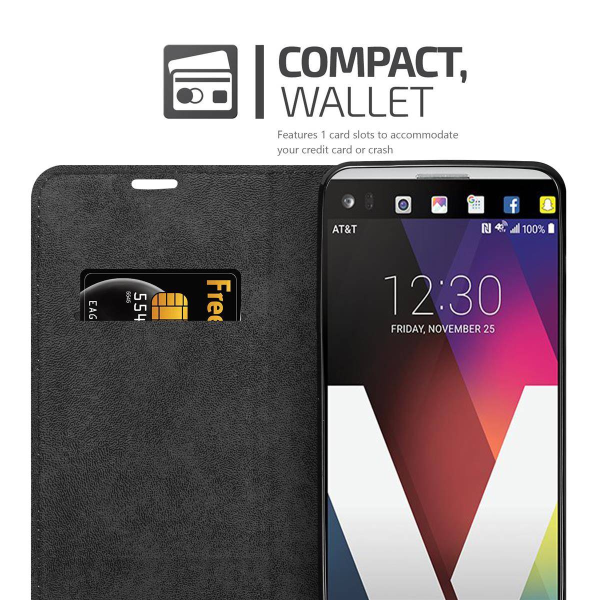 Cadorabo Hülle für LG V20 Schutz Hülle in Grau Handyhülle Etui Case Cover Magnetverschluss