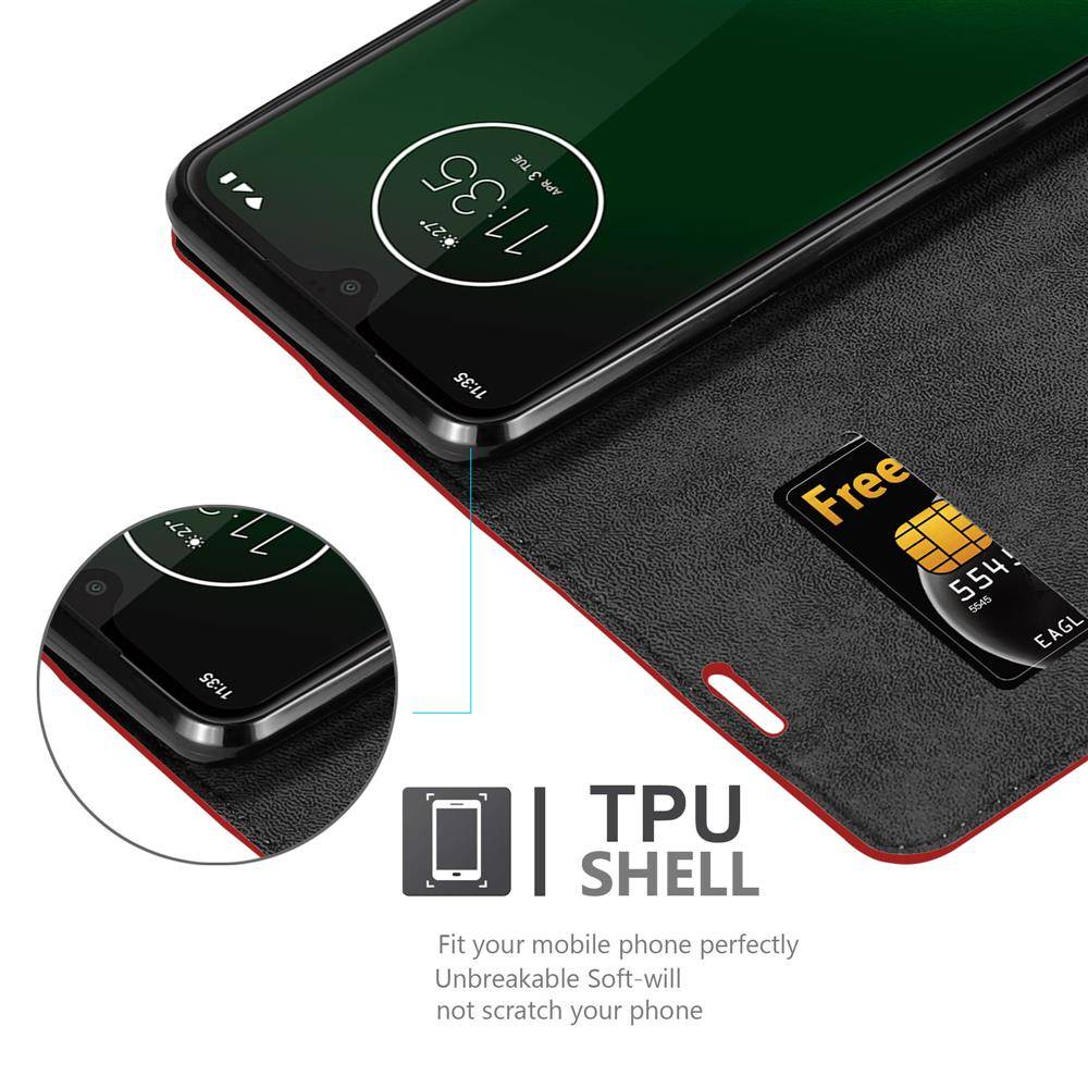 Cadorabo Hülle für Motorola MOTO G7 / G7 PLUS Schutz Hülle in Rot Handyhülle Etui Case Cover Magnetverschluss