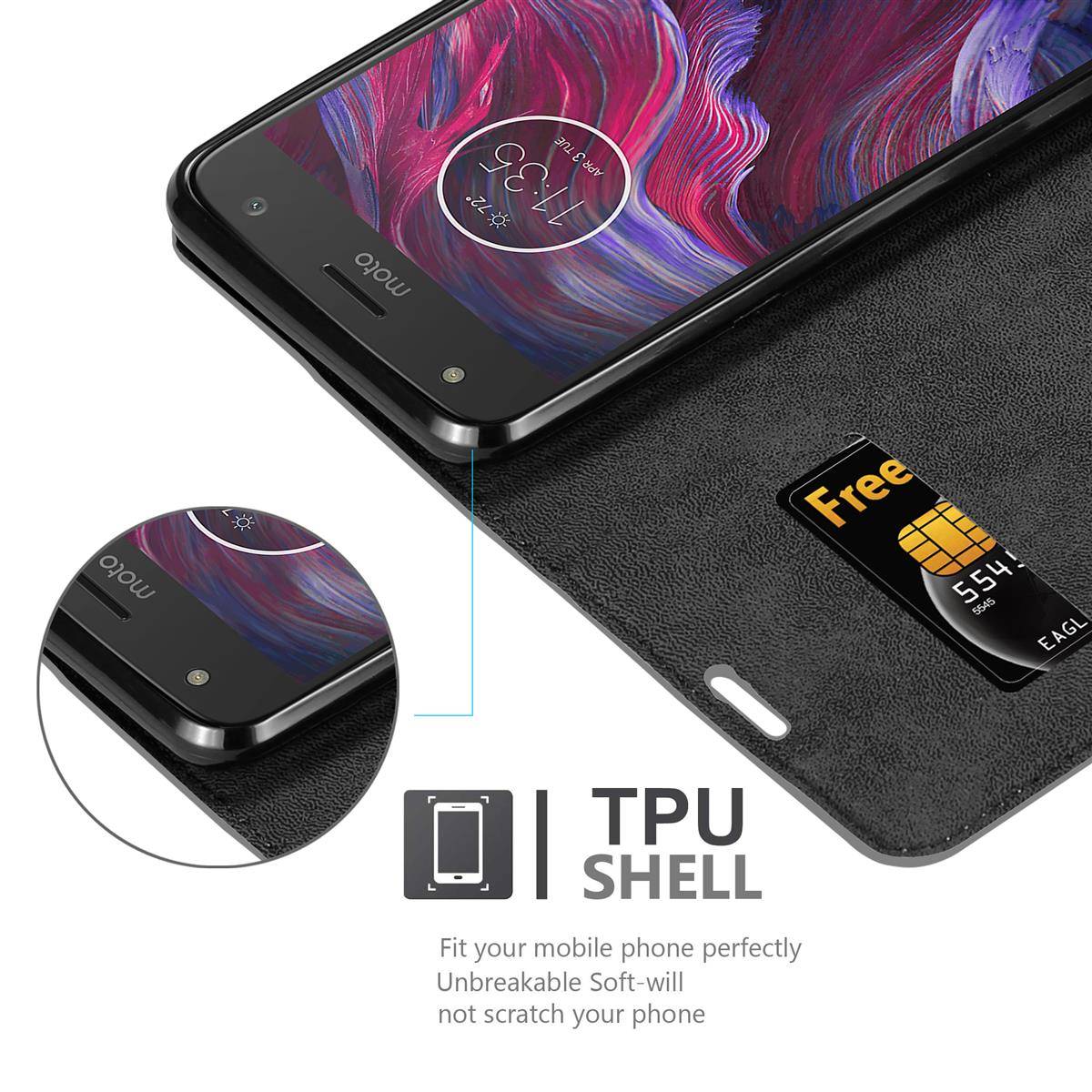 Cadorabo Hülle für Motorola MOTO X4 Schutz Hülle in Grau Handyhülle Etui Case Cover Magnetverschluss