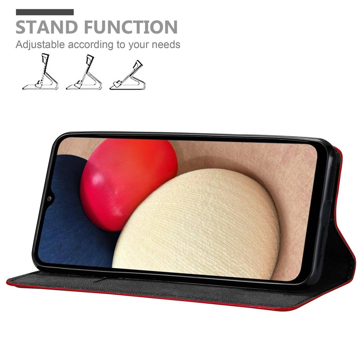 Cadorabo Hülle für Samsung Galaxy A02s Schutz Hülle in Rot Handyhülle Etui Case Cover Magnetverschluss