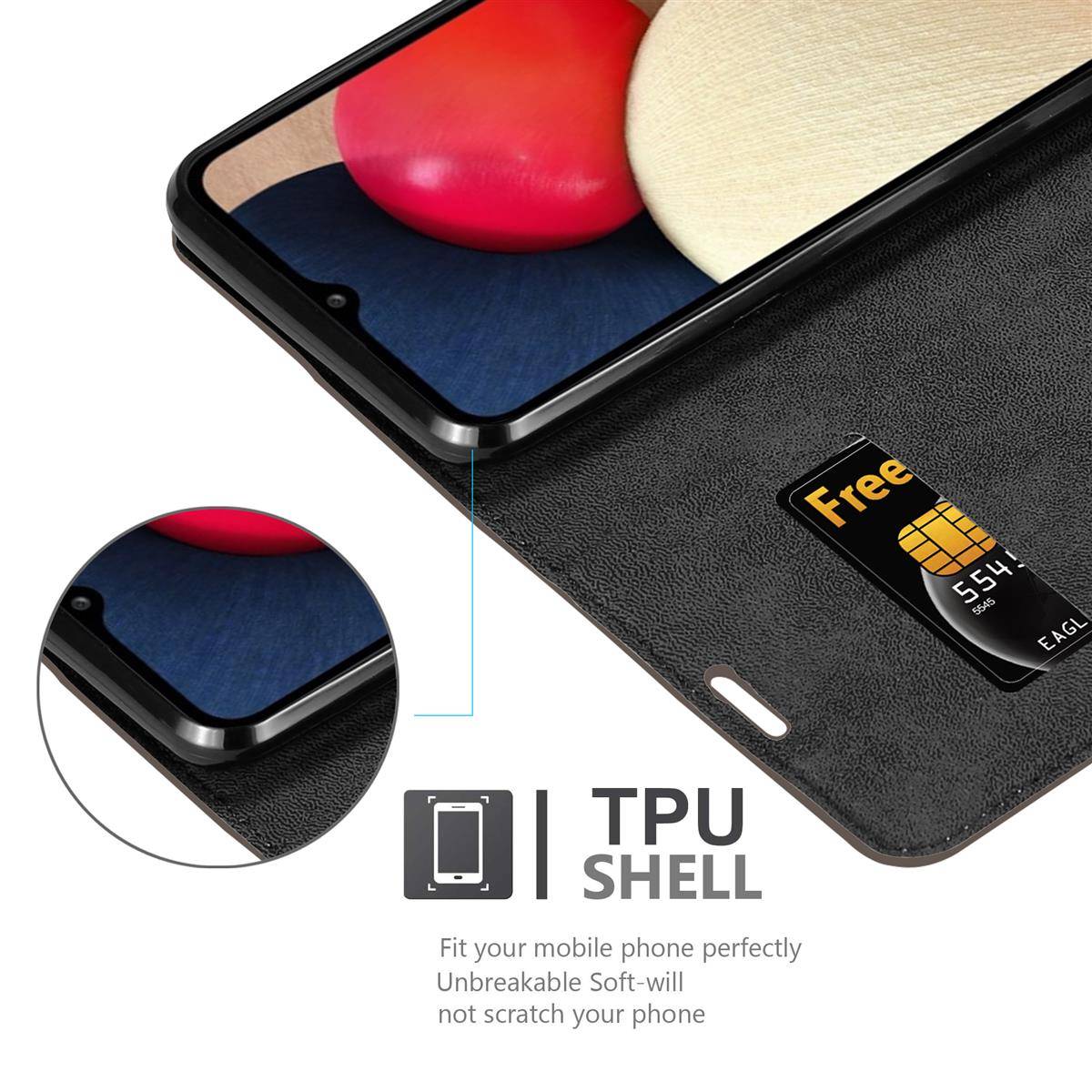 Cadorabo Hülle für Samsung Galaxy A02s Schutz Hülle in Braun Handyhülle Etui Case Cover Magnetverschluss