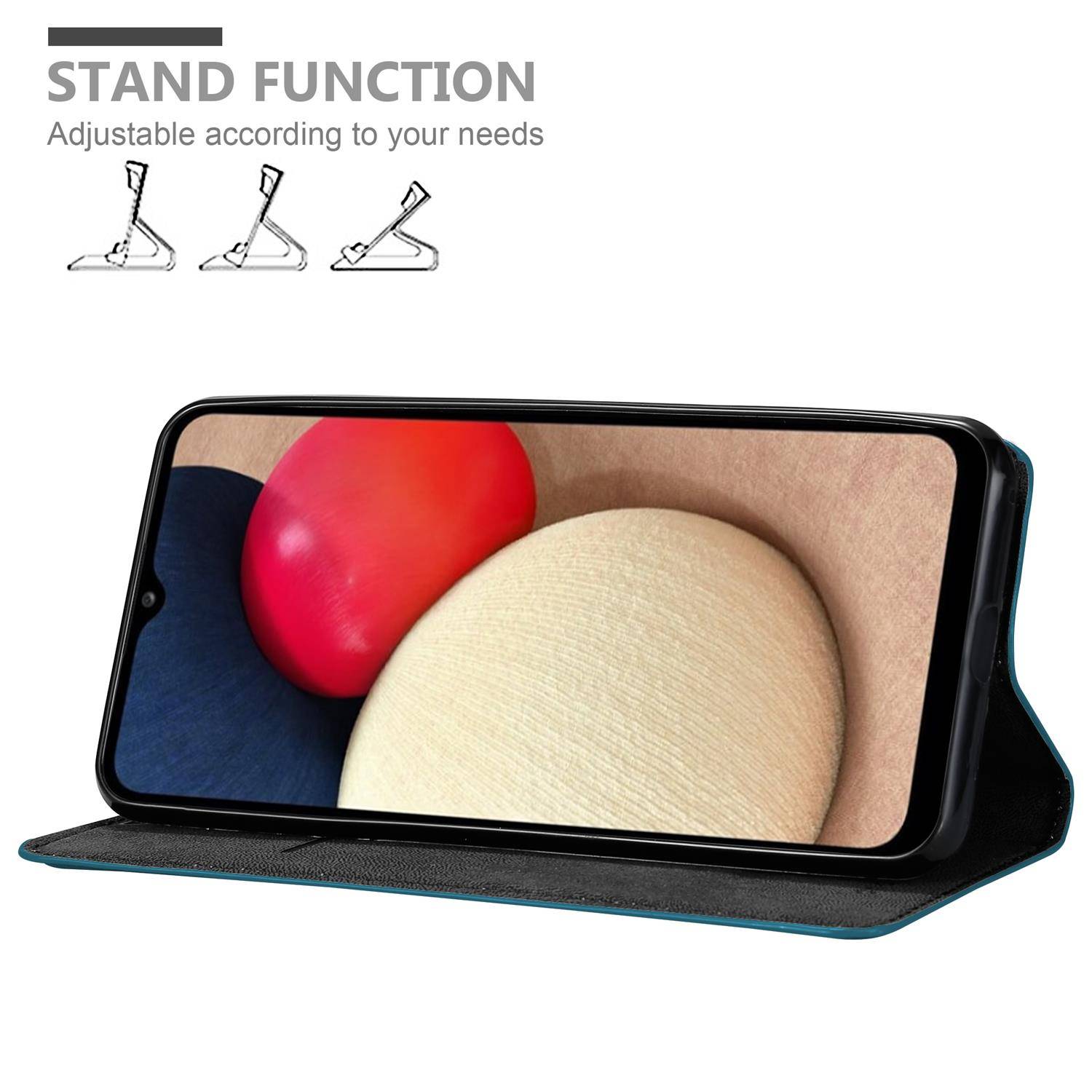 Cadorabo Hülle für Samsung Galaxy A02s Schutz Hülle in Türkis Handyhülle Etui Case Cover Magnetverschluss