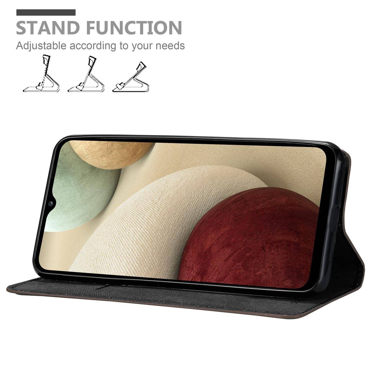 Cadorabo Hülle für Samsung Galaxy A12 / M12 Schutz Hülle in Braun Handyhülle Etui Case Cover Magnetverschluss