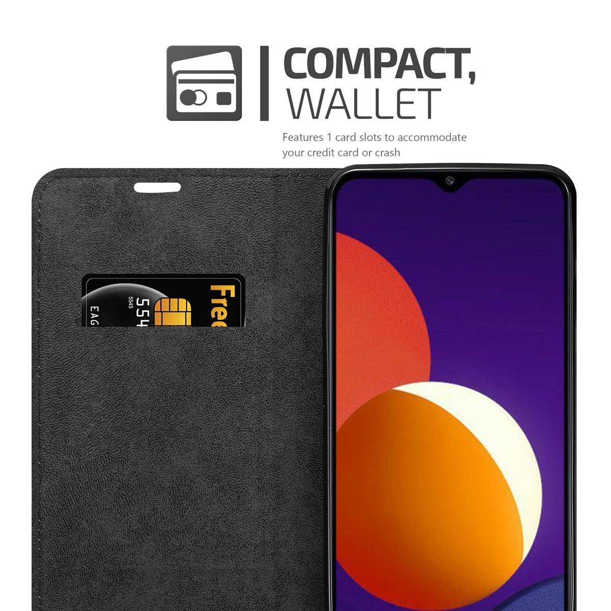 Cadorabo Hülle für Samsung Galaxy A12 / M12 Schutz Hülle in Schwarz Handyhülle Etui Case Cover Magnetverschluss