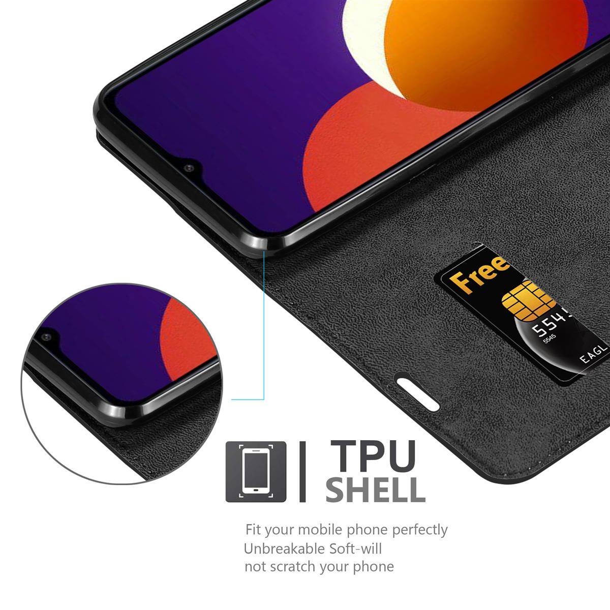 Cadorabo Hülle für Samsung Galaxy A12 / M12 Schutz Hülle in Schwarz Handyhülle Etui Case Cover Magnetverschluss