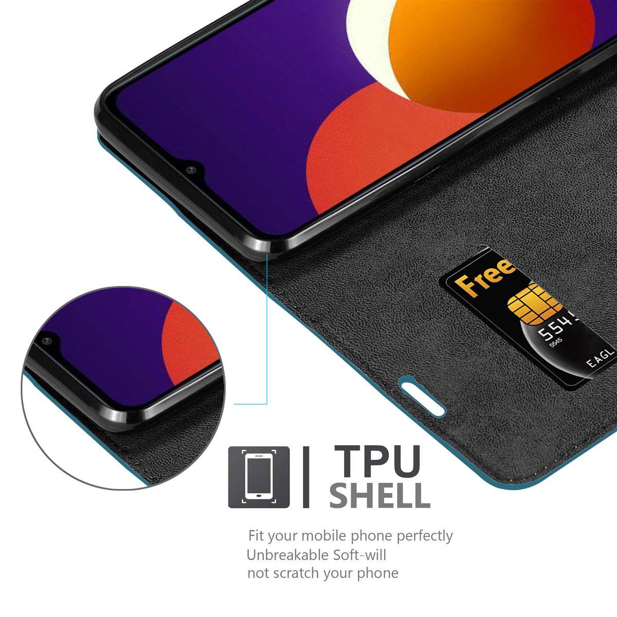 Cadorabo Hülle für Samsung Galaxy A12 / M12 Schutz Hülle in Türkis Handyhülle Etui Case Cover Magnetverschluss