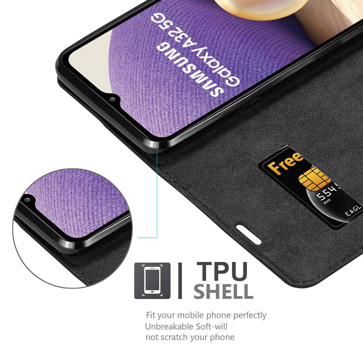 Cadorabo Hülle für Samsung Galaxy A32 4G Schutz Hülle in Schwarz Handyhülle Etui Case Cover Magnetverschluss