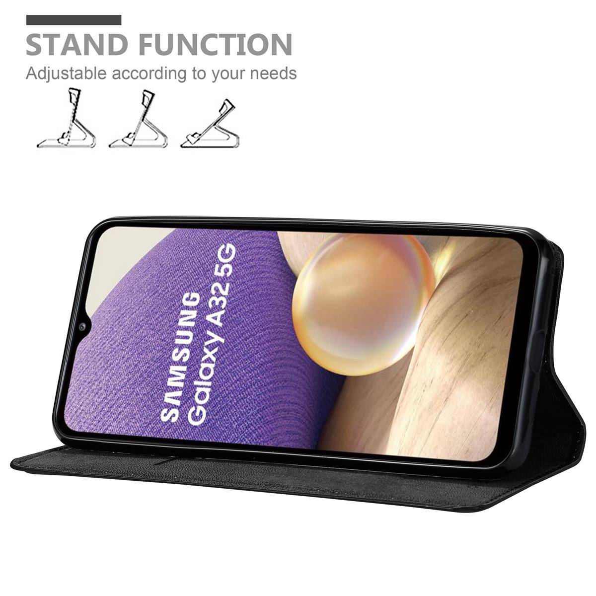 Cadorabo Hülle für Samsung Galaxy A32 4G Schutz Hülle in Schwarz Handyhülle Etui Case Cover Magnetverschluss