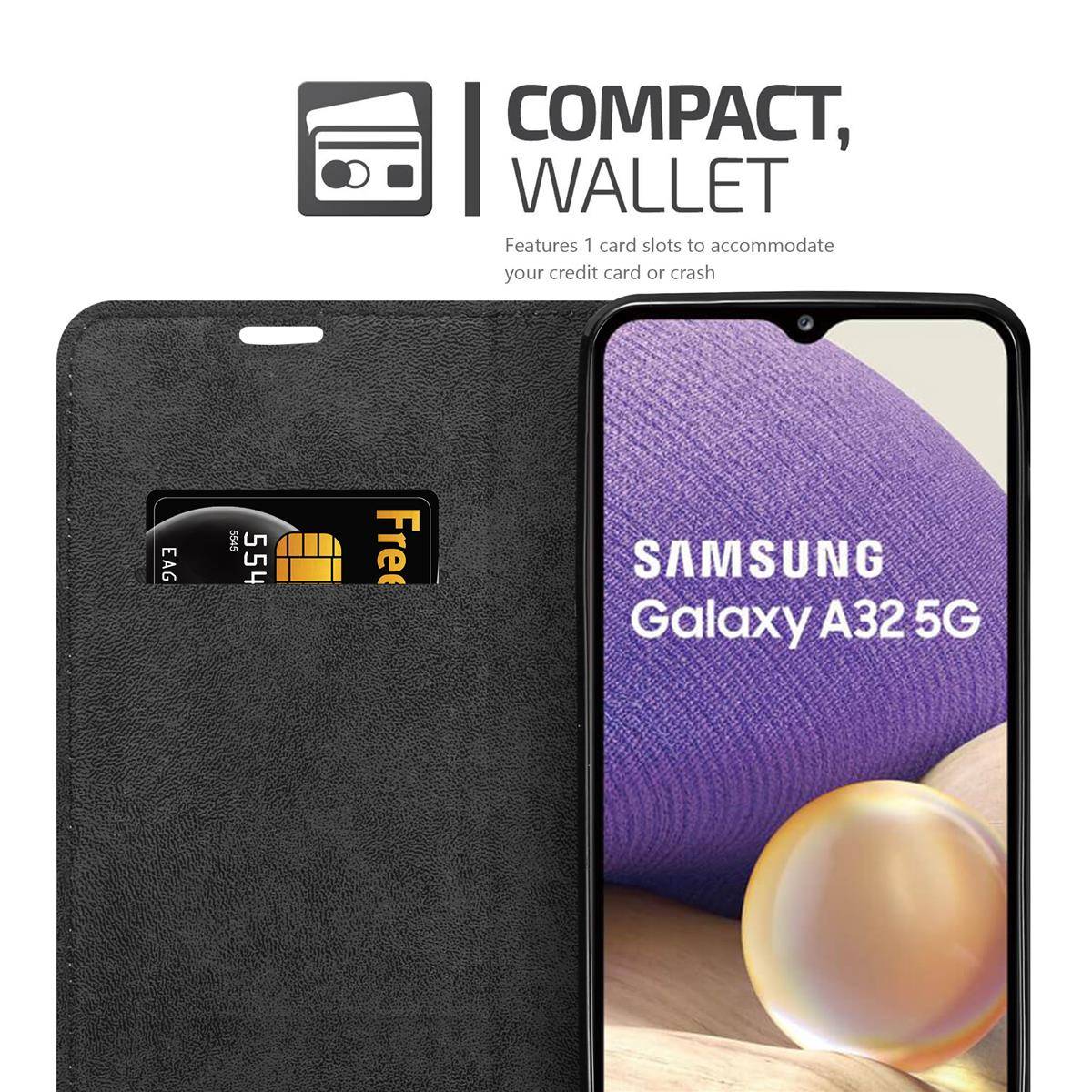 Cadorabo Hülle für Samsung Galaxy A32 4G Schutz Hülle in Schwarz Handyhülle Etui Case Cover Magnetverschluss