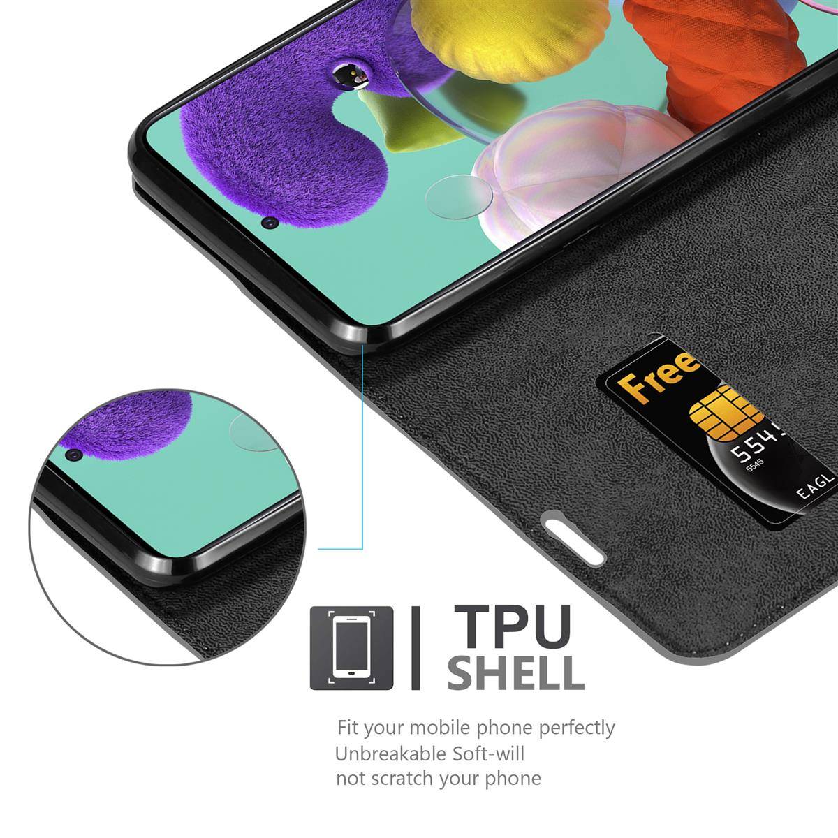 Cadorabo Hülle für Samsung Galaxy A51 4G / M40s Schutz Hülle in Grau Handyhülle Etui Case Cover Magnetverschluss