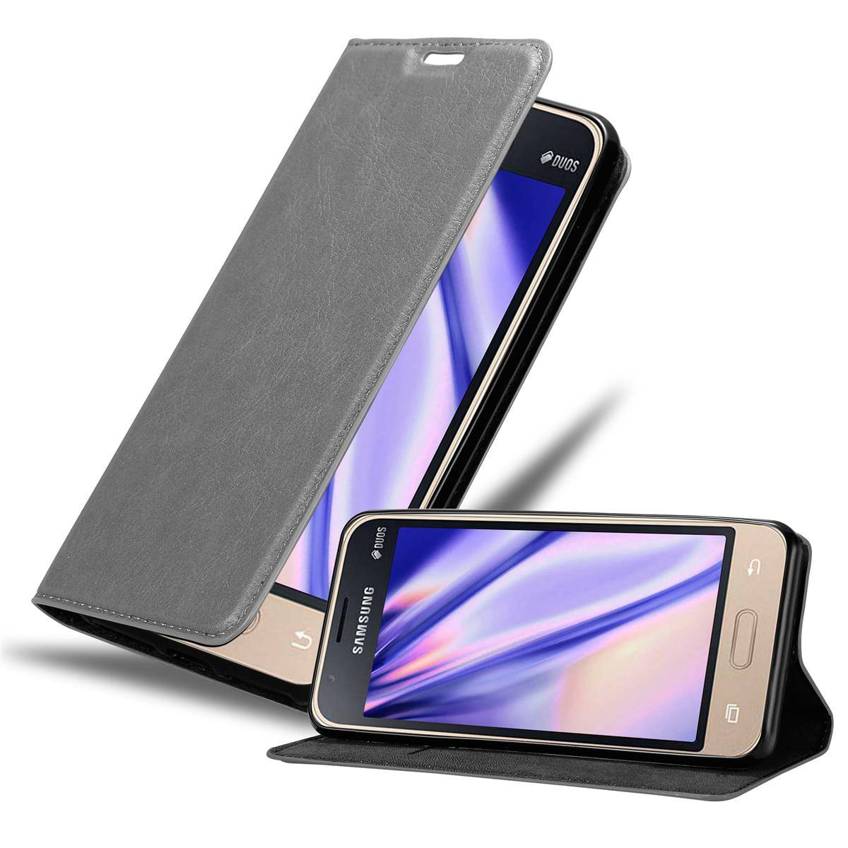Cadorabo Hülle für Samsung Galaxy J1 MINI Schutz Hülle in Grau Handyhülle Etui Case Cover Magnetverschluss