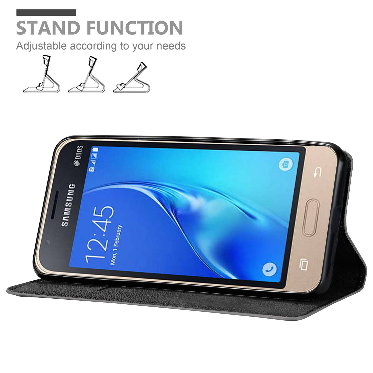 Cadorabo Hülle für Samsung Galaxy J1 MINI Schutz Hülle in Grau Handyhülle Etui Case Cover Magnetverschluss