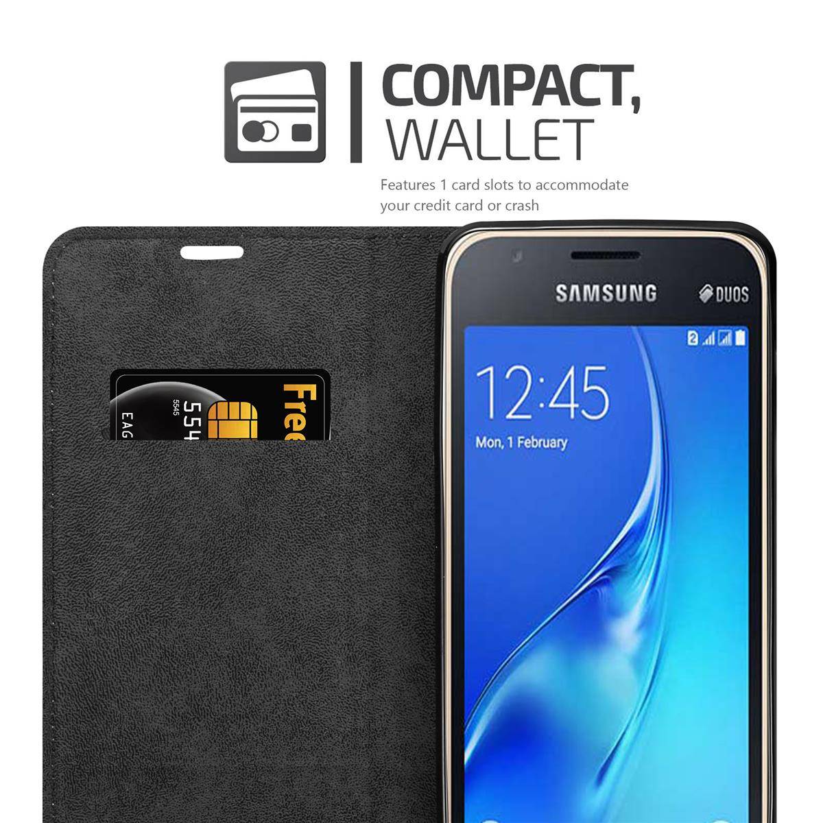 Cadorabo Hülle für Samsung Galaxy J1 MINI Schutz Hülle in Grau Handyhülle Etui Case Cover Magnetverschluss