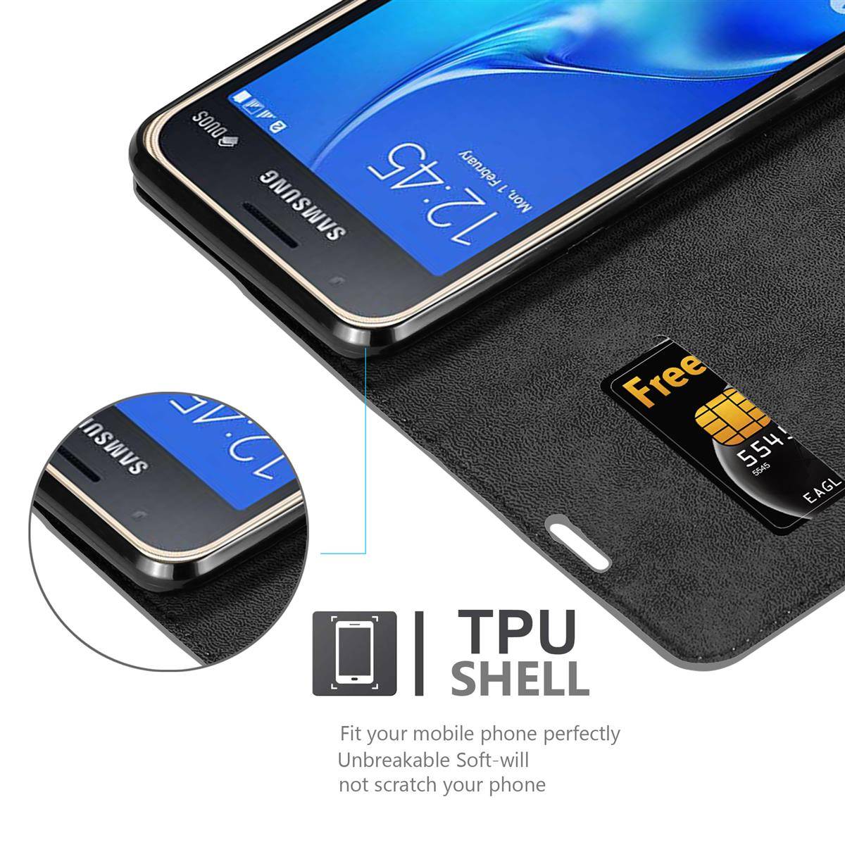 Cadorabo Hülle für Samsung Galaxy J1 MINI Schutz Hülle in Grau Handyhülle Etui Case Cover Magnetverschluss