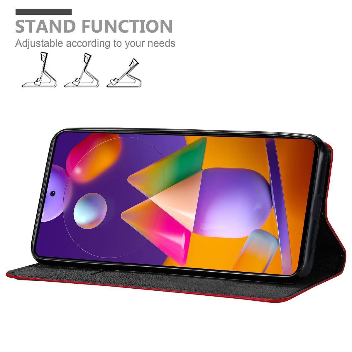 Cadorabo Hülle für Samsung Galaxy M31s Schutz Hülle in Rot Handyhülle Etui Case Cover Magnetverschluss