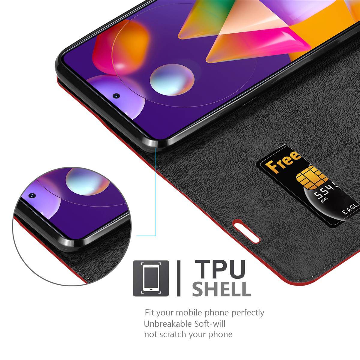 Cadorabo Hülle für Samsung Galaxy M31s Schutz Hülle in Rot Handyhülle Etui Case Cover Magnetverschluss