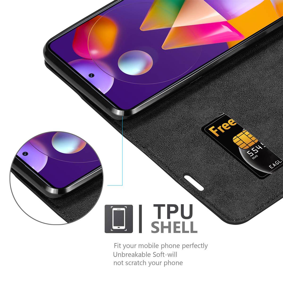 Cadorabo Hülle für Samsung Galaxy M31s Schutz Hülle in Schwarz Handyhülle Etui Case Cover Magnetverschluss