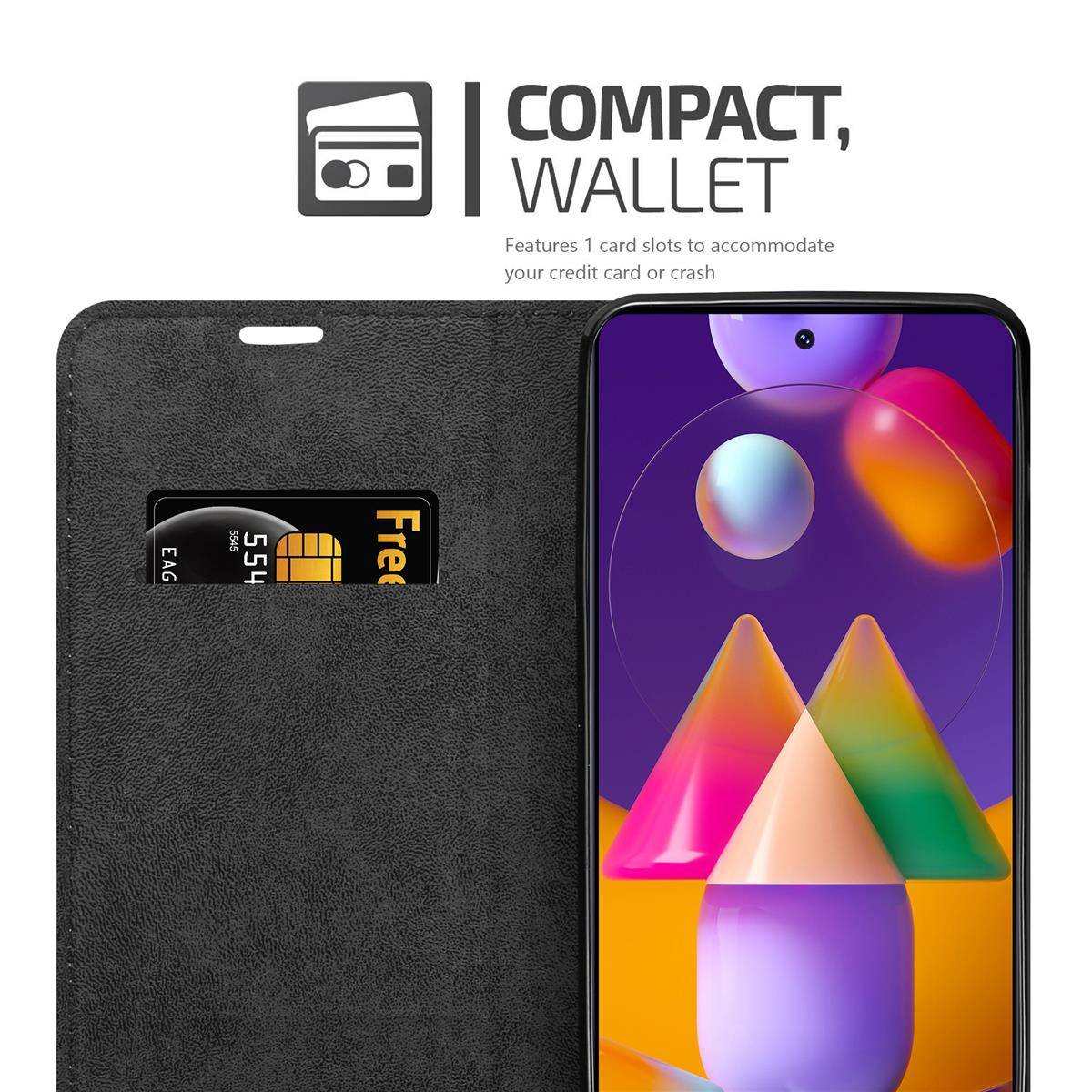 Cadorabo Hülle für Samsung Galaxy M31s Schutz Hülle in Schwarz Handyhülle Etui Case Cover Magnetverschluss