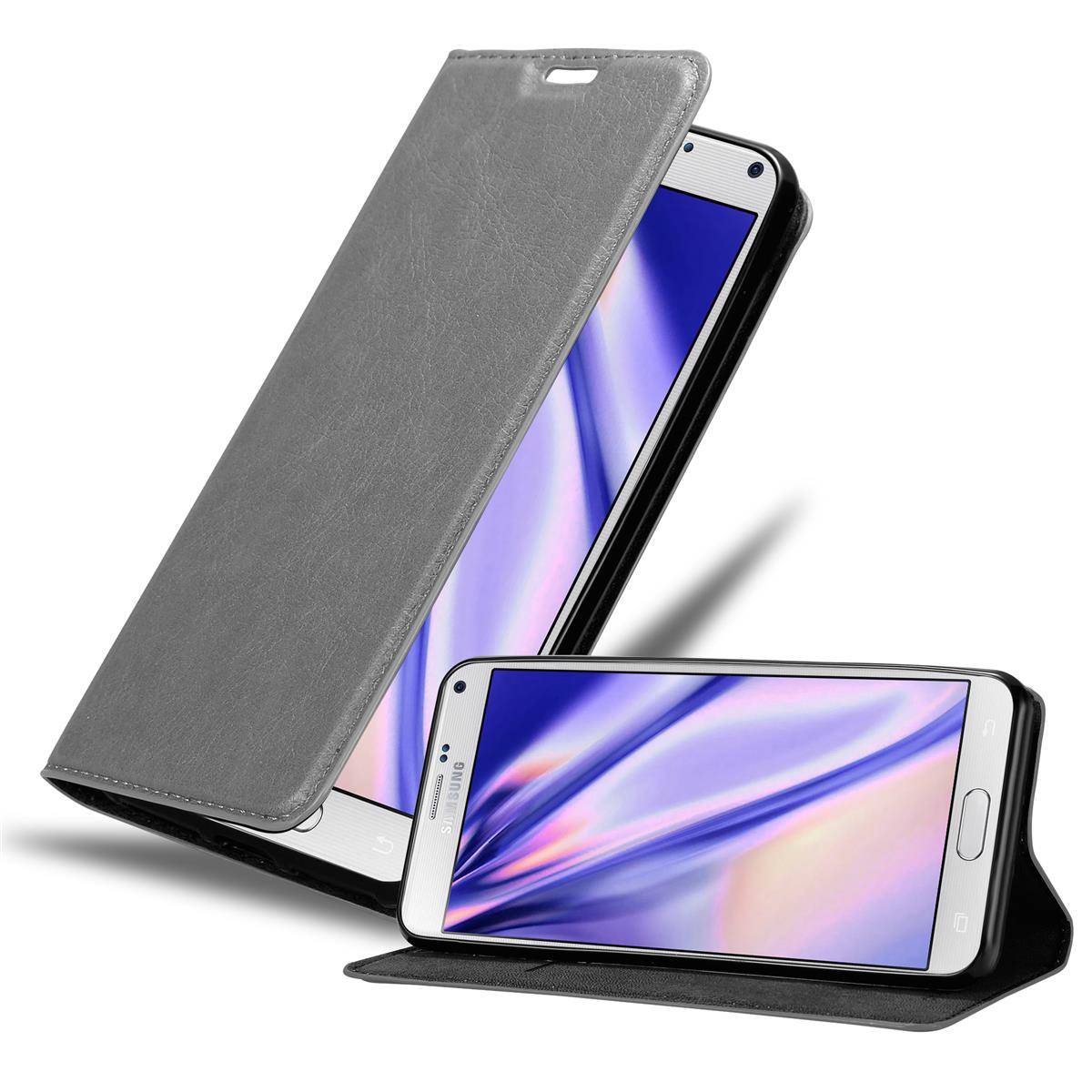 Cadorabo Hülle für Samsung Galaxy NOTE 4 Schutz Hülle in Grau Handyhülle Etui Case Cover Magnetverschluss
