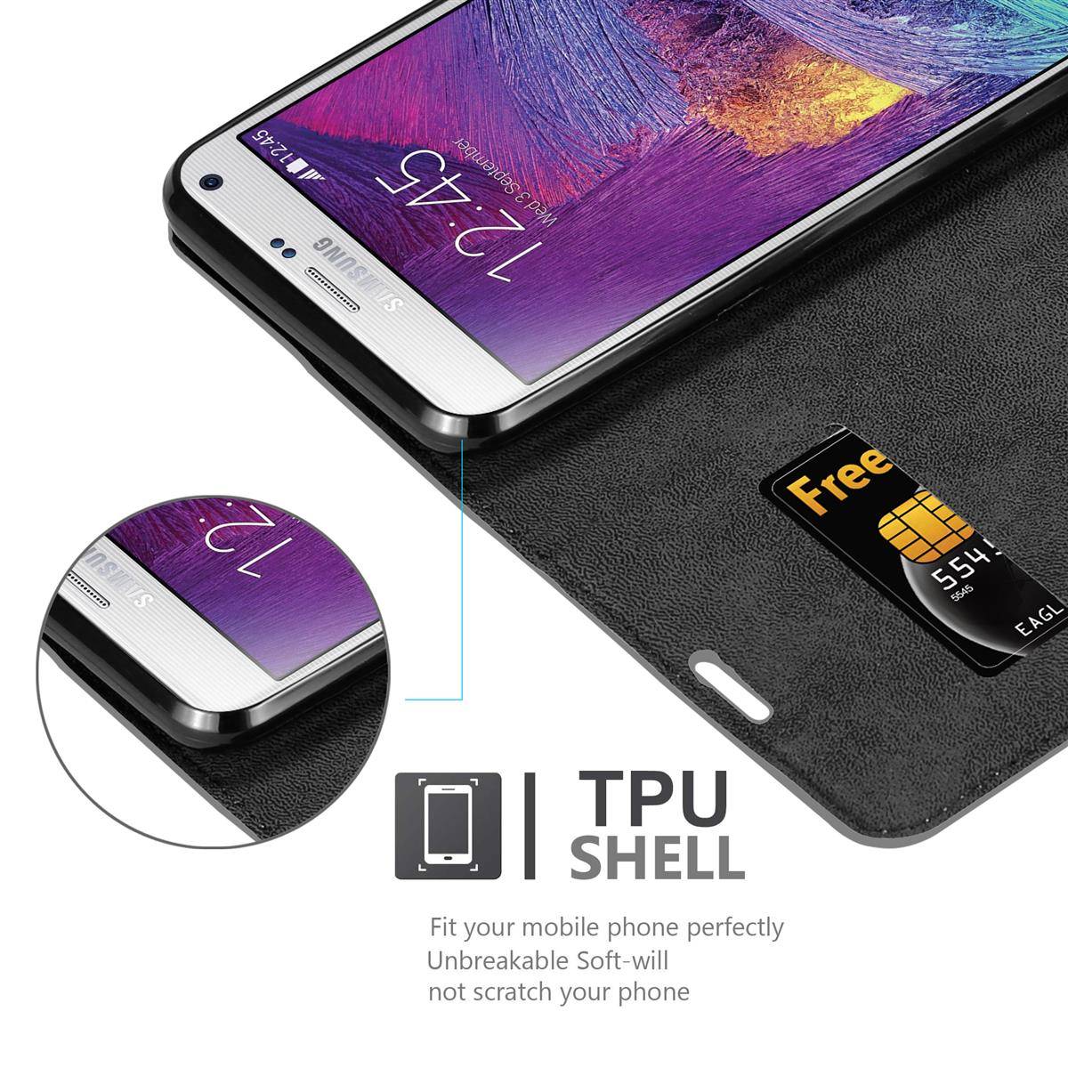 Cadorabo Hülle für Samsung Galaxy NOTE 4 Schutz Hülle in Grau Handyhülle Etui Case Cover Magnetverschluss