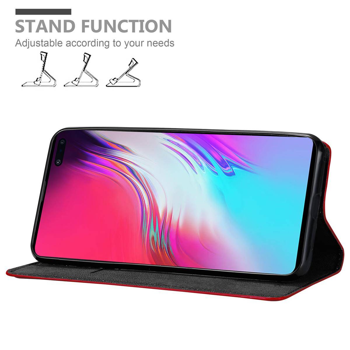 Cadorabo Hülle für Samsung Galaxy S10 5G Schutz Hülle in Rot Handyhülle Etui Case Cover Magnetverschluss