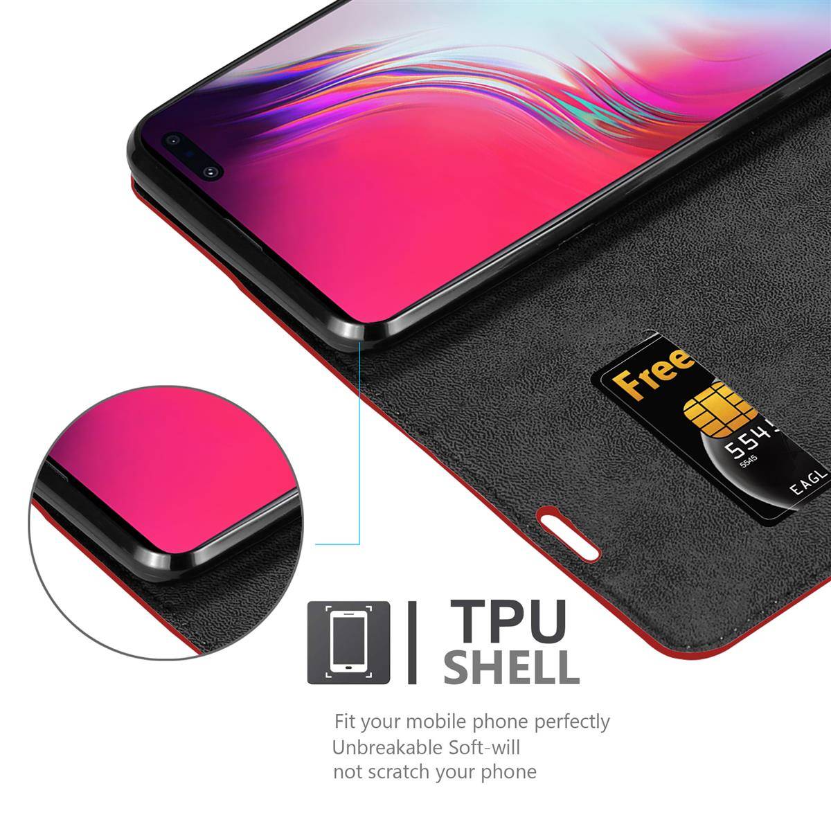 Cadorabo Hülle für Samsung Galaxy S10 5G Schutz Hülle in Rot Handyhülle Etui Case Cover Magnetverschluss
