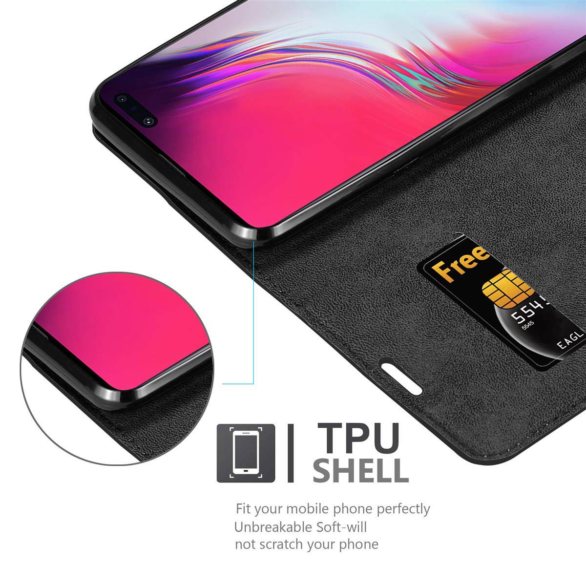 Cadorabo Hülle für Samsung Galaxy S10 5G Schutz Hülle in Schwarz Handyhülle Etui Case Cover Magnetverschluss