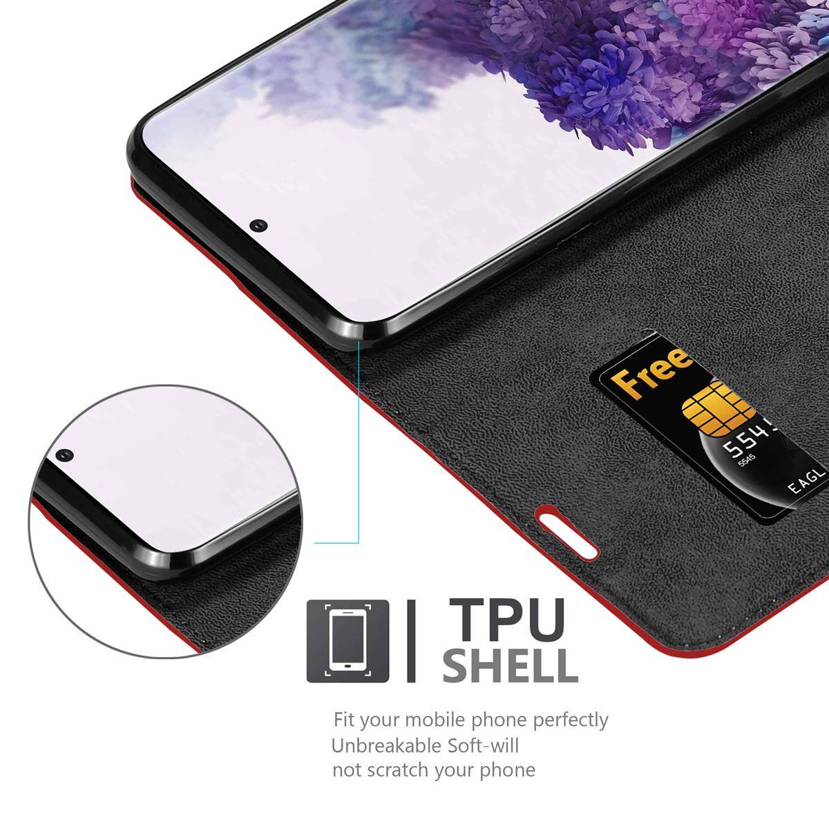 Cadorabo Hülle für Samsung Galaxy S20 PLUS Schutz Hülle in Rot Handyhülle Etui Case Cover Magnetverschluss