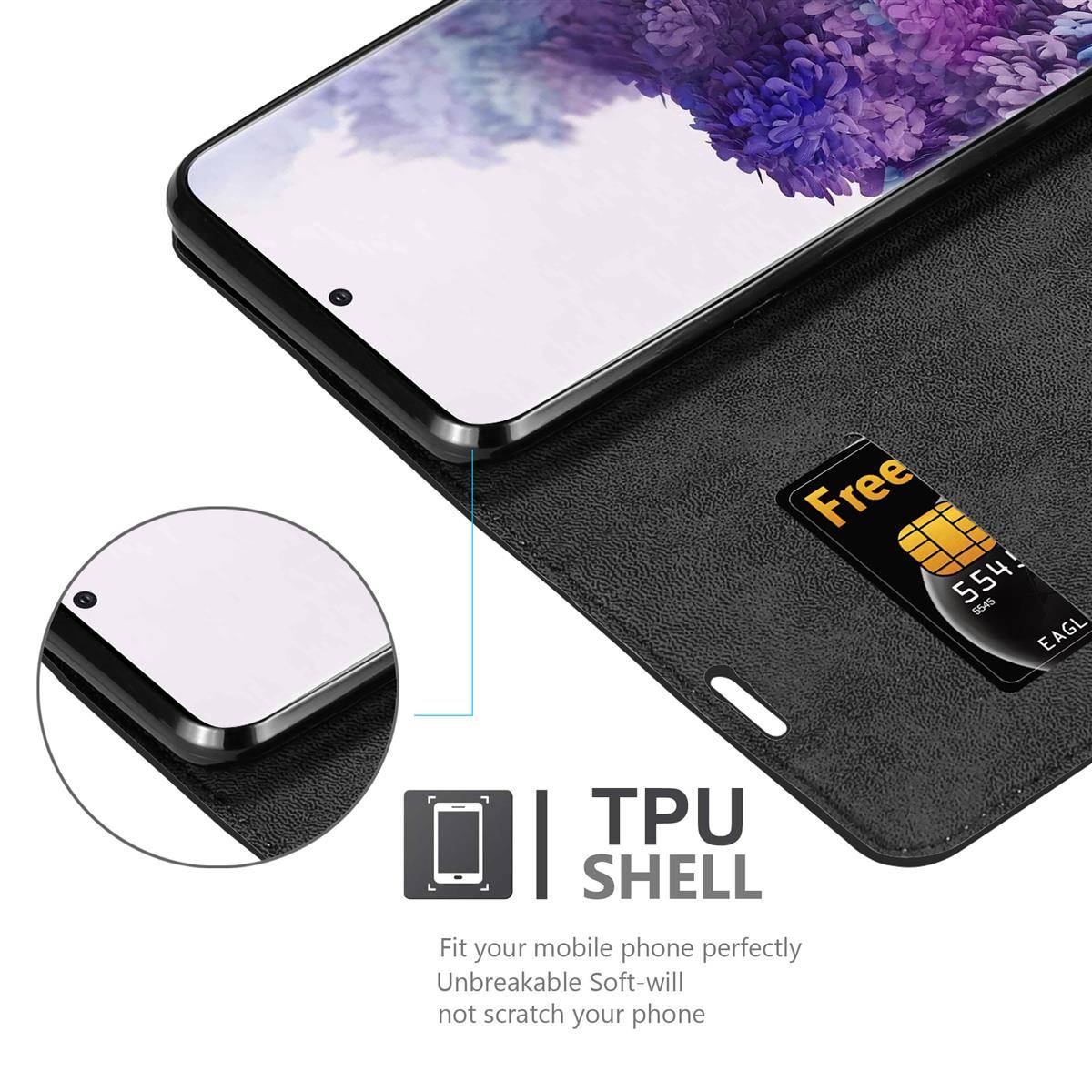 Cadorabo Hülle für Samsung Galaxy S20 PLUS Schutz Hülle in Schwarz Handyhülle Etui Case Cover Magnetverschluss