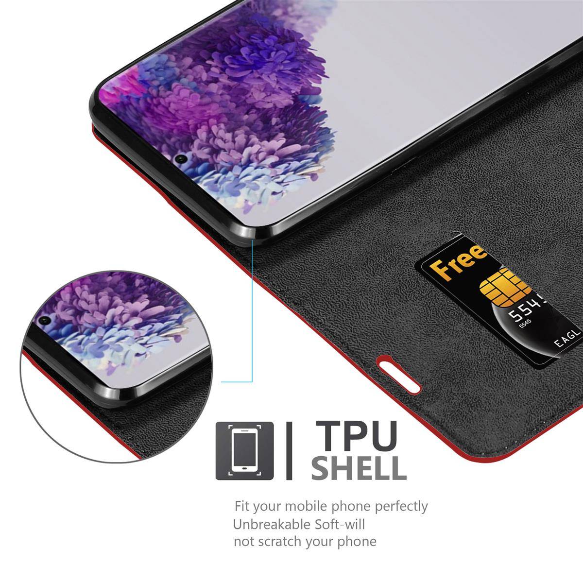 Cadorabo Hülle für Samsung Galaxy S20 ULTRA Schutz Hülle in Rot Handyhülle Etui Case Cover Magnetverschluss