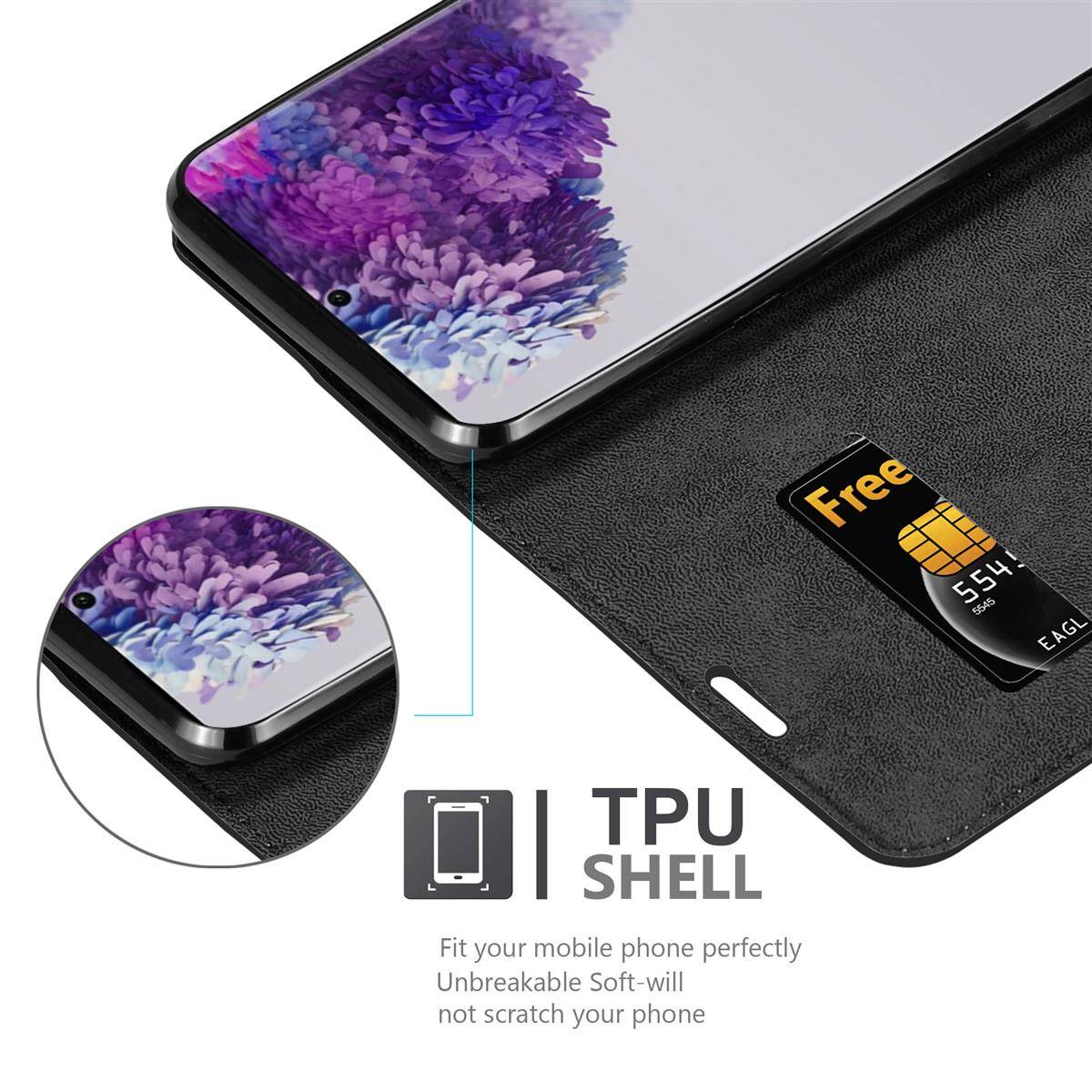 Cadorabo Hülle für Samsung Galaxy S20 ULTRA Schutz Hülle in Schwarz Handyhülle Etui Case Cover Magnetverschluss