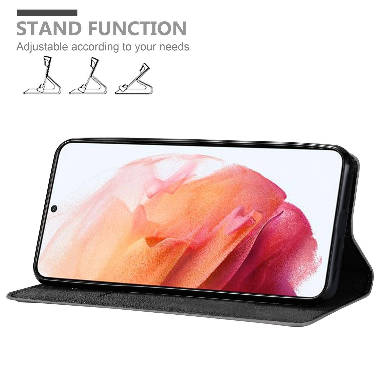 Cadorabo Hülle für Samsung Galaxy S21 5G Schutz Hülle in Grau Handyhülle Etui Case Cover Magnetverschluss
