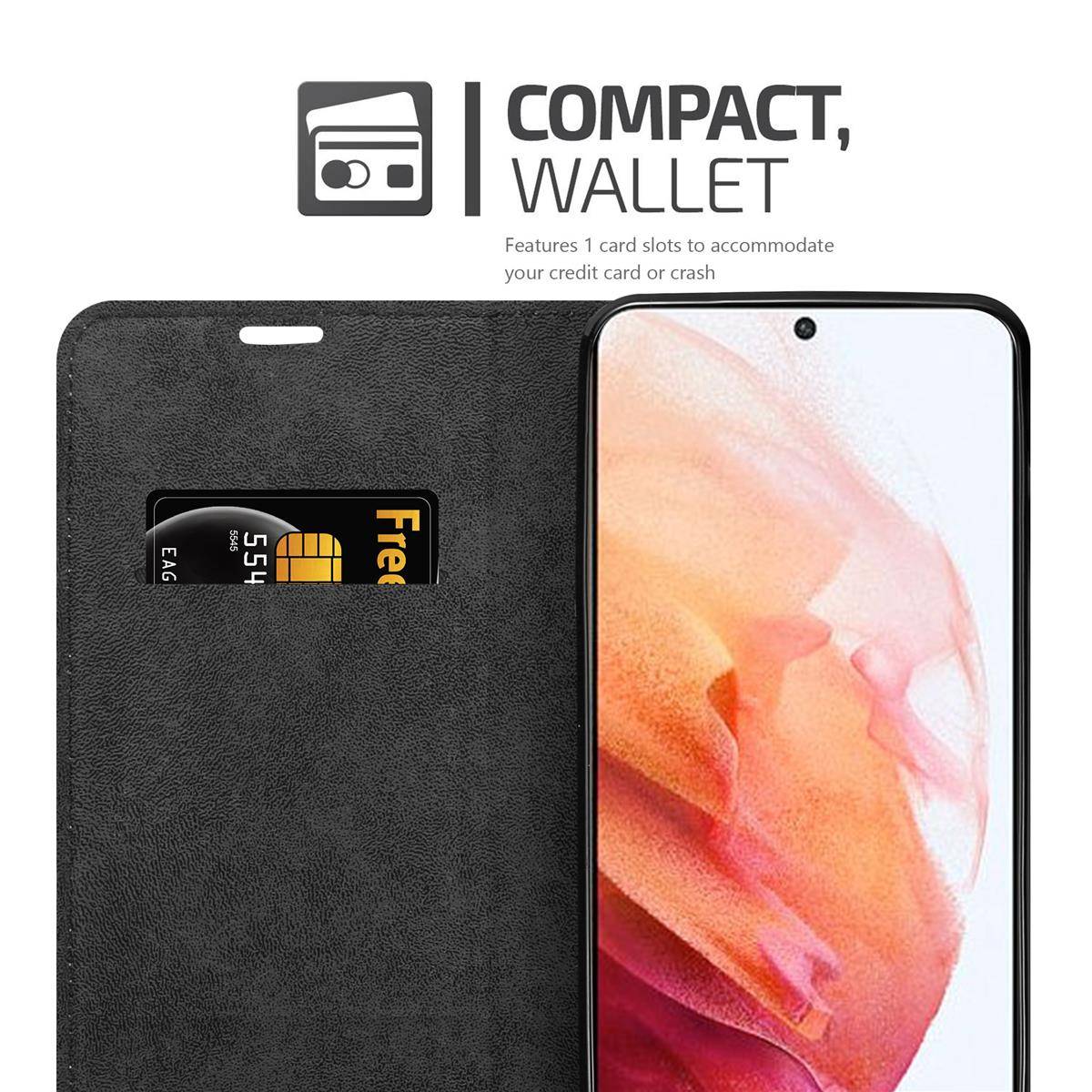 Cadorabo Hülle für Samsung Galaxy S21 5G Schutz Hülle in Grau Handyhülle Etui Case Cover Magnetverschluss