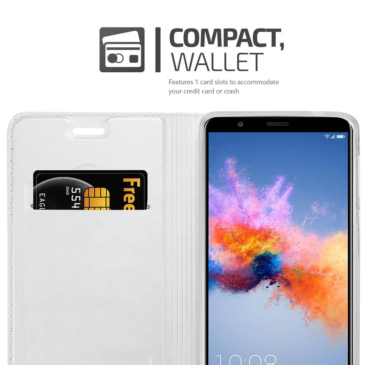 Cadorabo Handyhülle für Honor 7X Schutz Hülle in Silber Cover Etui Book Case Booklet