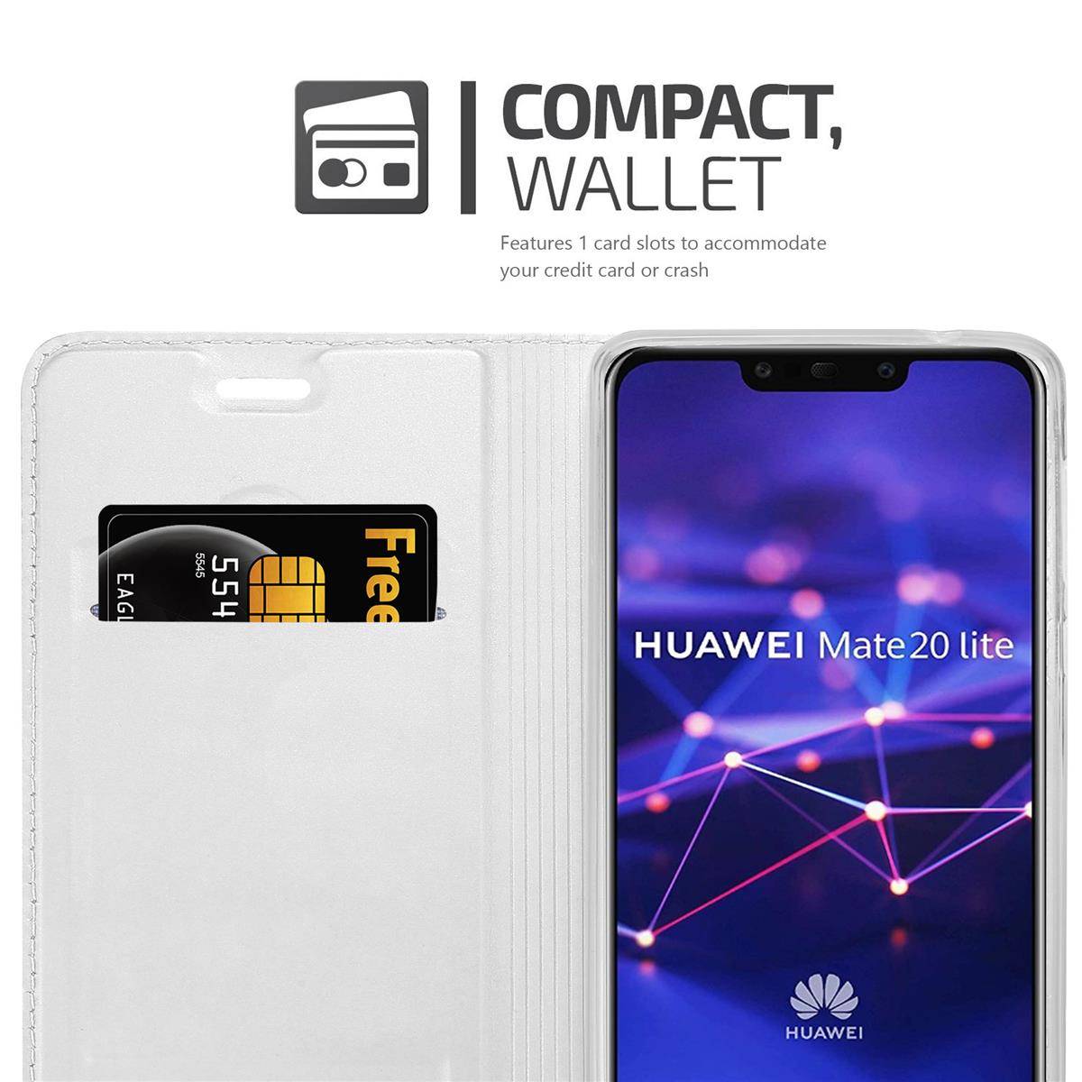 Cadorabo Handyhülle für Huawei MATE 20 LITE Schutz Hülle in Silber Cover Etui Book Case Booklet