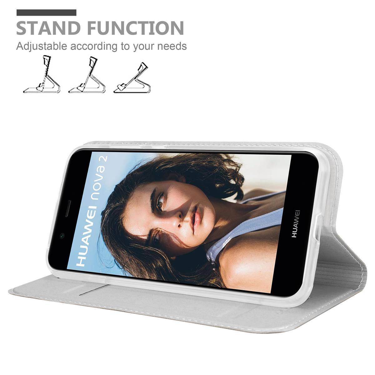 Cadorabo Handyhülle für Huawei NOVA 2 Schutz Hülle in Silber Cover Etui Book Case Booklet