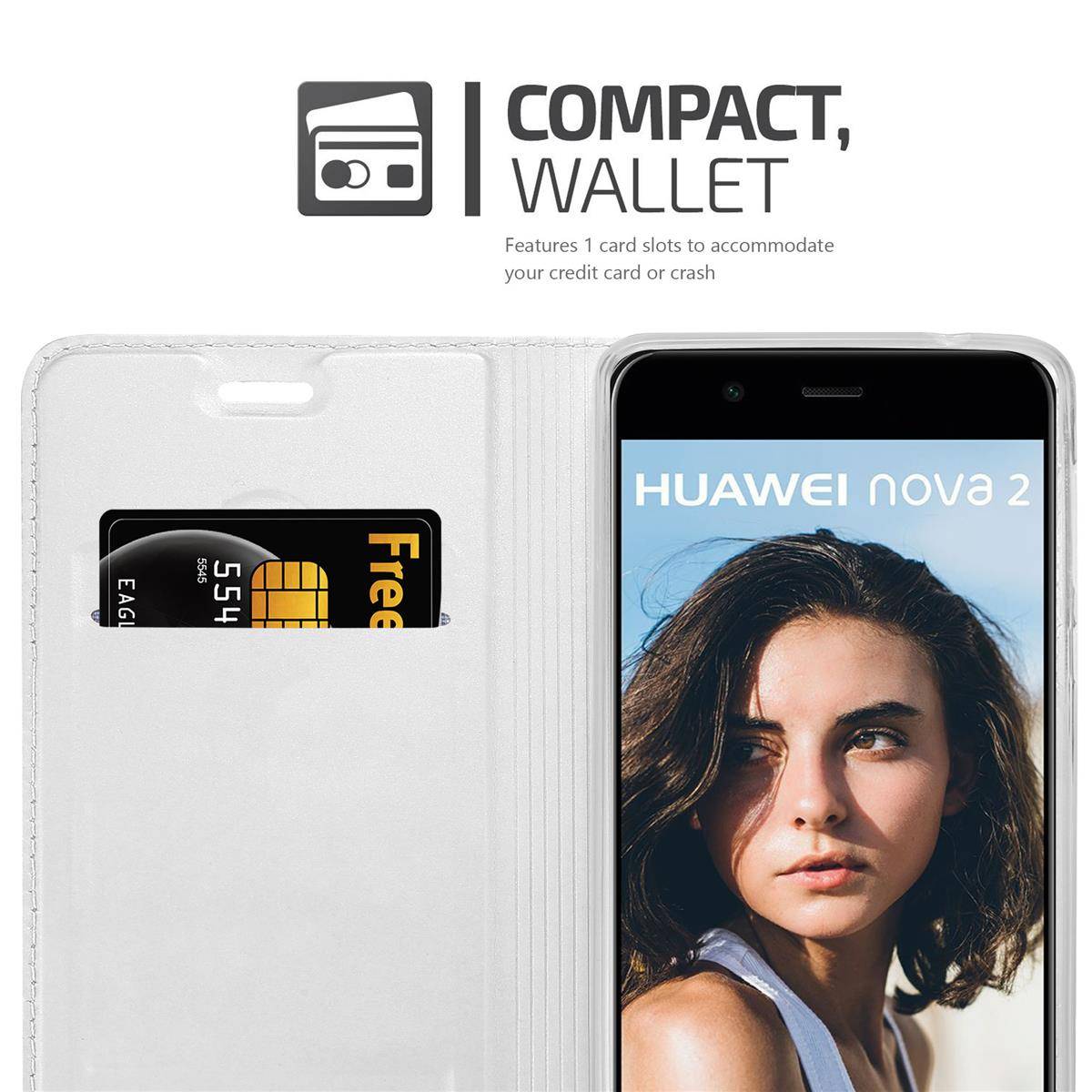 Cadorabo Handyhülle für Huawei NOVA 2 Schutz Hülle in Silber Cover Etui Book Case Booklet