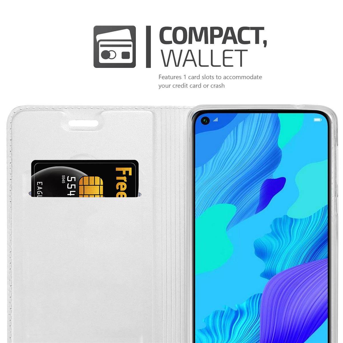 Cadorabo Handyhülle für Honor 20 / 20S / Huawei NOVA 5T Schutz Hülle in Silber Cover Etui Book Case Booklet