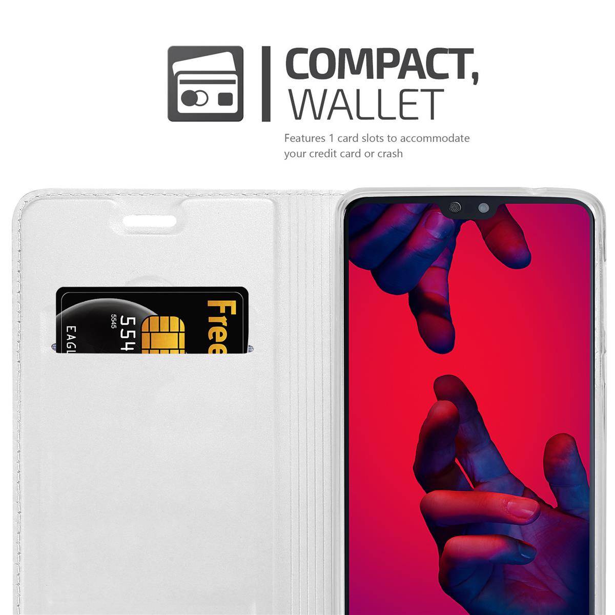 Cadorabo Handyhülle für Huawei P20 PRO / P20 PLUS Schutz Hülle in Silber Cover Etui Book Case Booklet