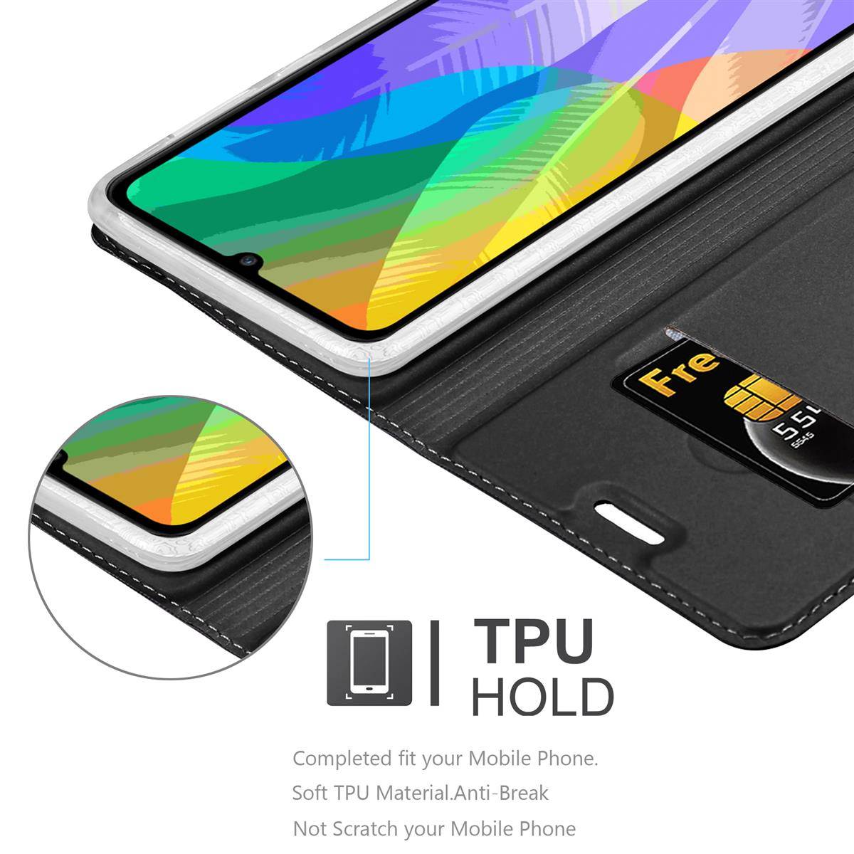 Cadorabo Handyhülle für Huawei Y6P Schutz Hülle in Schwarz Cover Etui Book Case Booklet