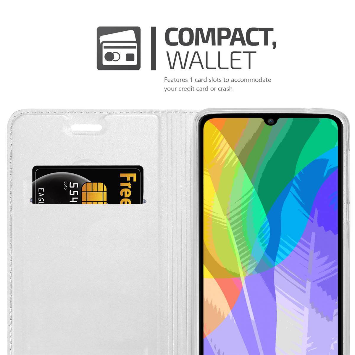 Cadorabo Handyhülle für Huawei Y6P Schutz Hülle in Silber Cover Etui Book Case Booklet