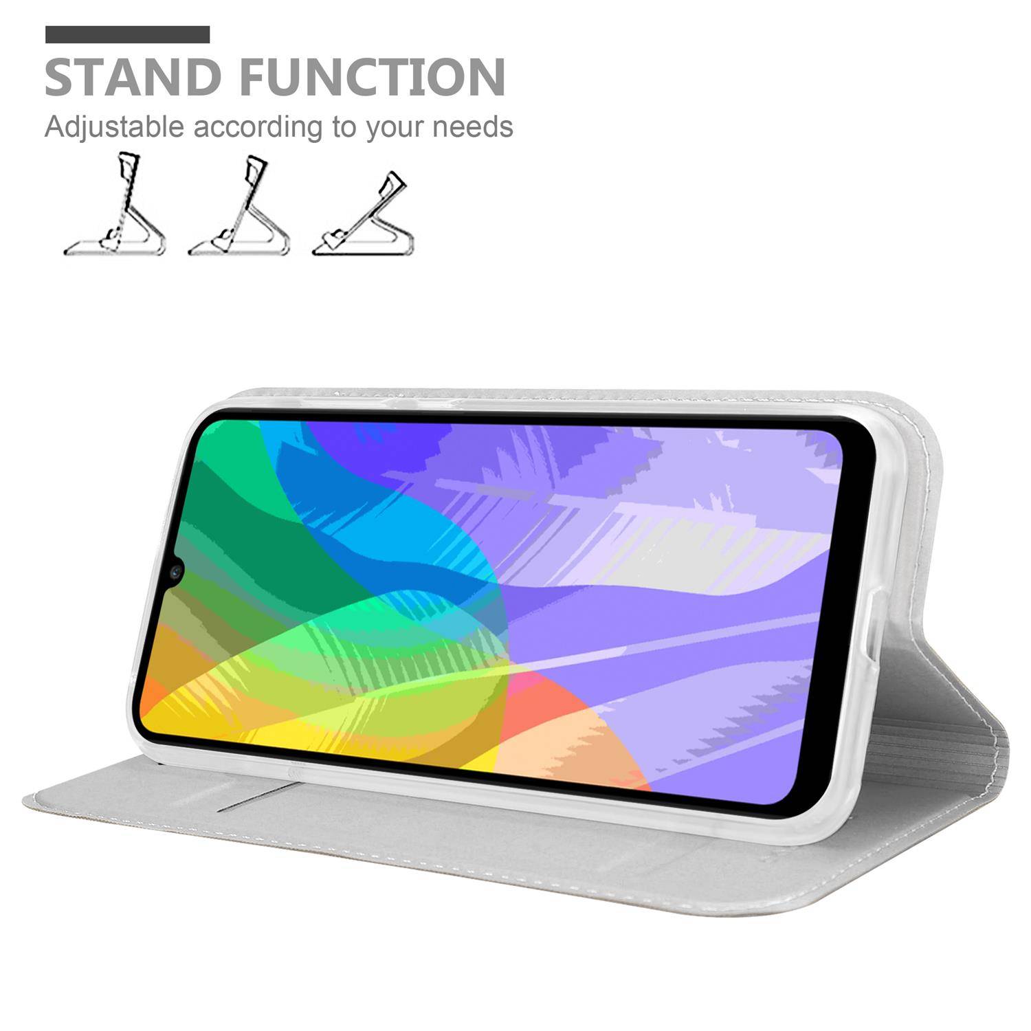Cadorabo Handyhülle für Huawei Y6P Schutz Hülle in Silber Cover Etui Book Case Booklet