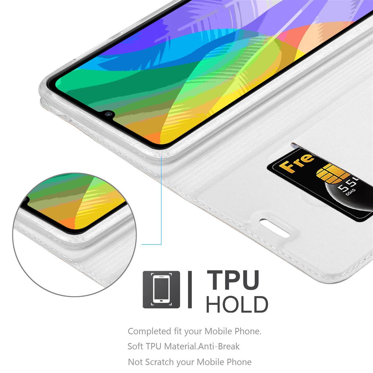 Cadorabo Handyhülle für Huawei Y6P Schutz Hülle in Silber Cover Etui Book Case Booklet