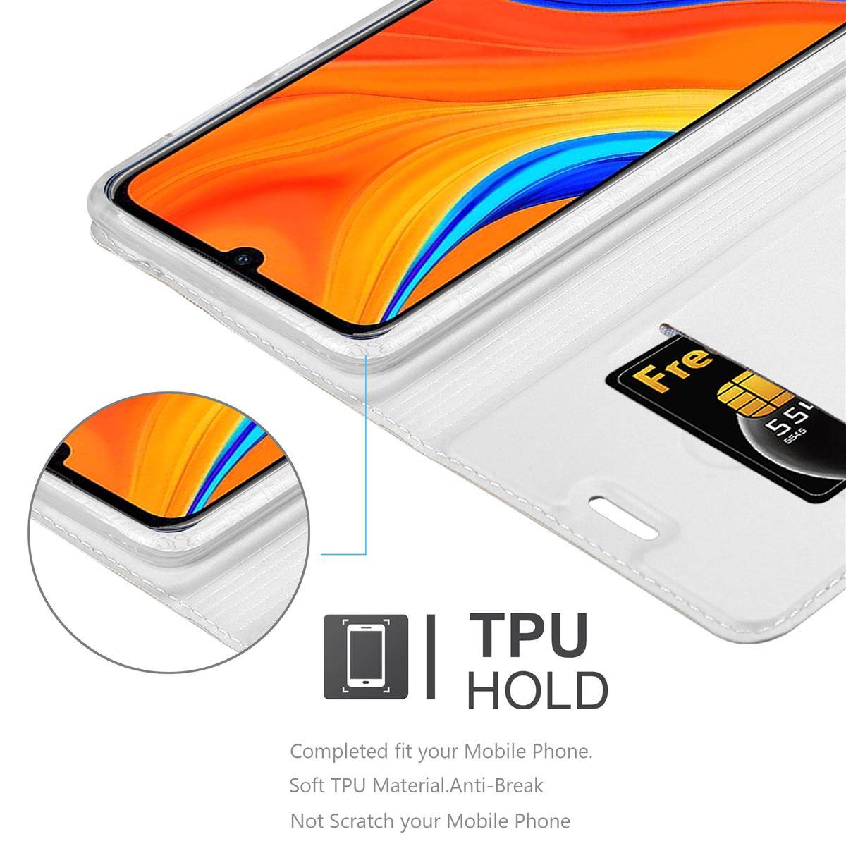 Cadorabo Handyhülle für Huawei Y6S Schutz Hülle in Silber Cover Etui Book Case Booklet