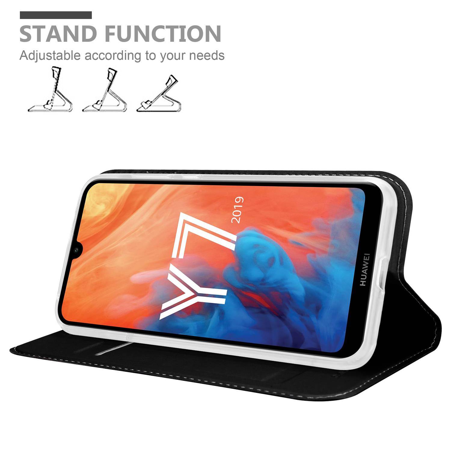 Cadorabo Handyhülle für Huawei Y7 2019 / Y7 PRIME 2019 Schutz Hülle in Schwarz Cover Etui Book Case Booklet
